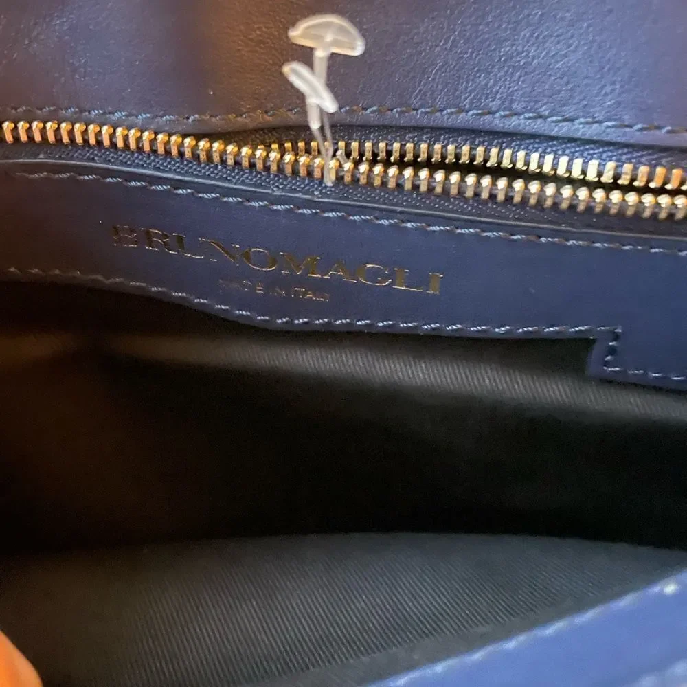 Bruno Magli Womens Black 100% Italian Leather Handbag Navy Blue